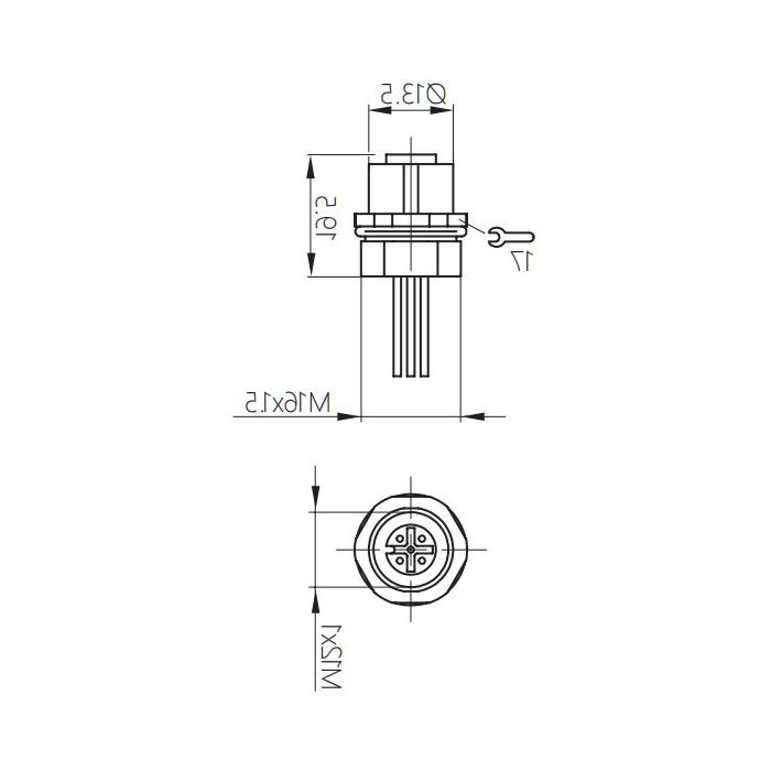 M12 5Pin、Female、Flanged connector、 Front board mount、Pre cast UL electronic cable、64SA41-XXX