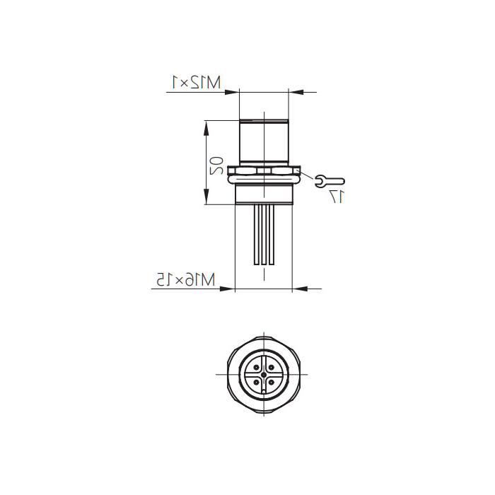 M12 5Pin、Male、Flanged connector、Front board mount、Welding installation、64SA61H